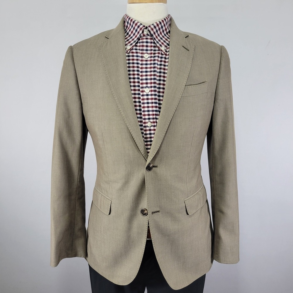 J.F Ferrar Mens Sport Coat Blazer Two Button Beige Poly Rayon Blend Slim Fit 38R